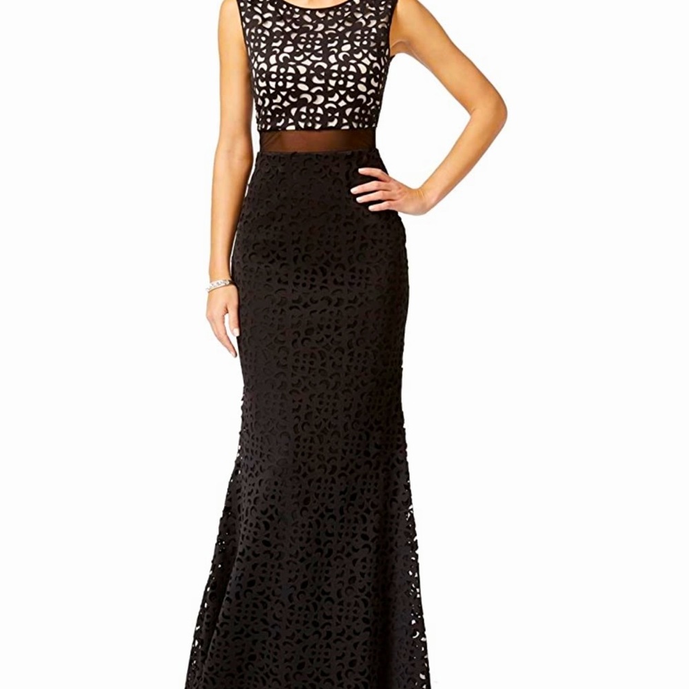 XSCAPE Long Laser Cut Middle Illusion Gown
